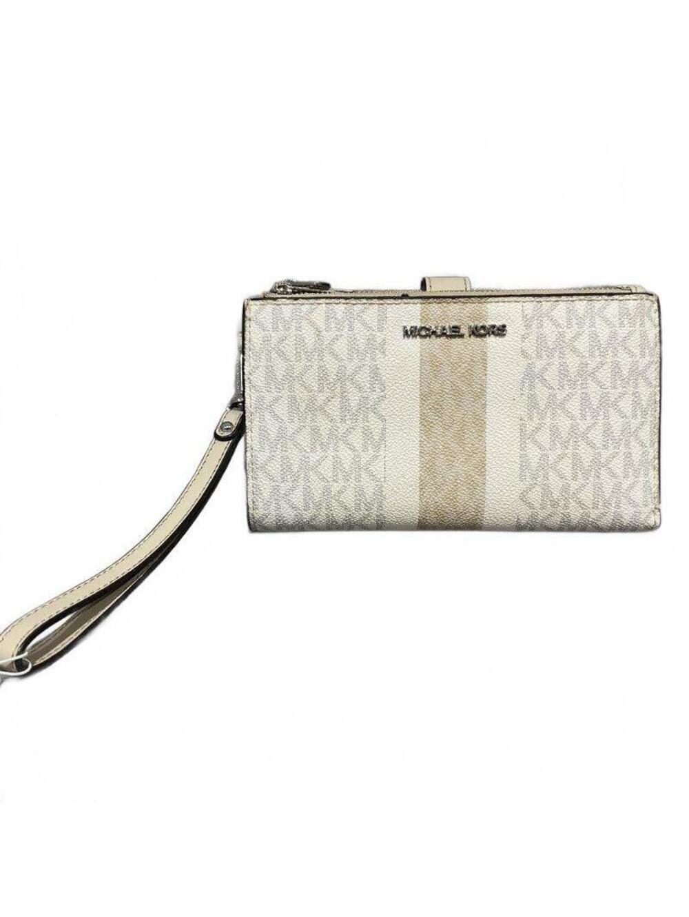 • Michael Kors Signature Stripe Double Zip Wristlet Wallet - Cream/Sand
